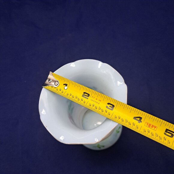 Hand Blown Ruffled Opal Glass Vase Floral Design - Picture 12 of 12